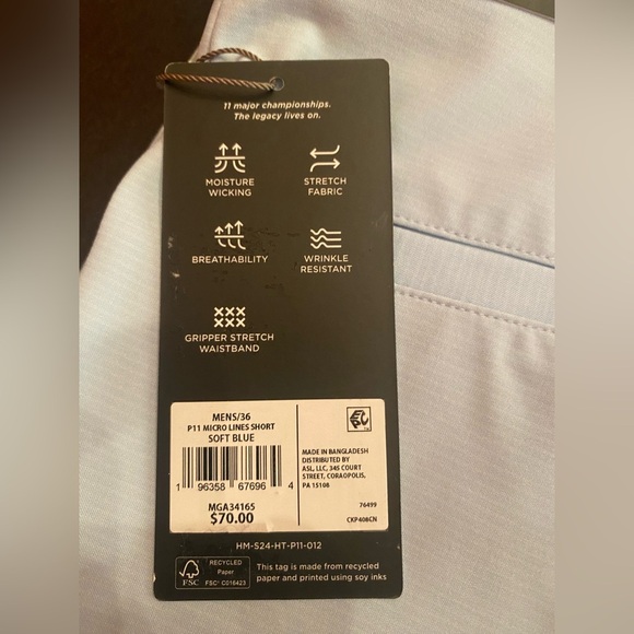 NWT | Walter Hagen Men's Golf Shorts P11 Soft Blue Size 36 Inseam 9” - Picture 14 of 15